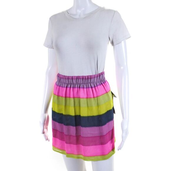 Ellelauri Womens Silk Chiffon Striped Mini Skirt Multicolor Size S - Picture 2 of 6